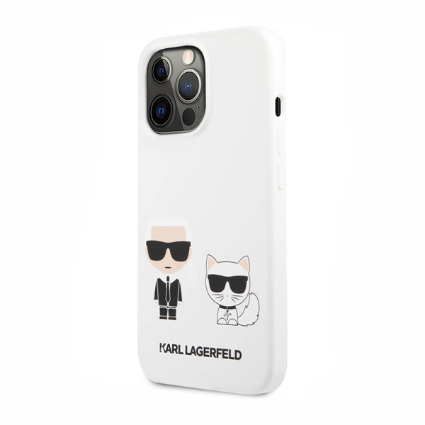 Futrola silikon Karl Lagerfeld Liquid Silicone Case Karl And Choupette za Iphone 13 Pro bela Full ORG (KLHCP13LSSKCW)