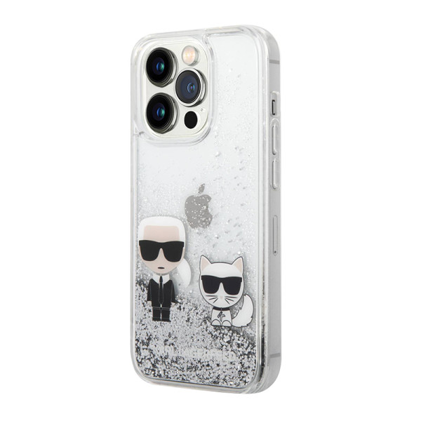 Futrola Karl Lagerfeld Liquid Glitter Case Karl And Choupette za Iphone 14 Pro srebrna Full ORG (KLHCP14LGKCS)