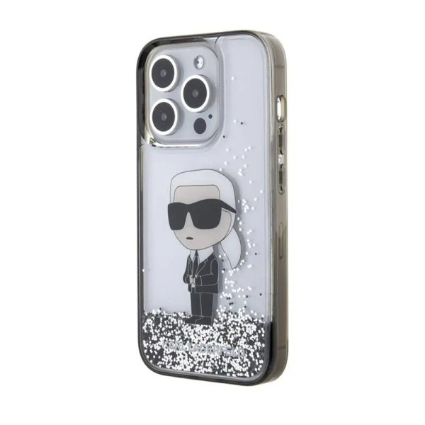 Futrola Karl Lagerfeld Liquid Glitter Case Ikonik Black Outline za iPhone 15 Pro (6.1) providna Full ORG (KLHCP15LLKKNSK)