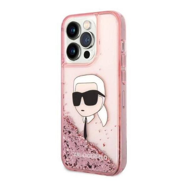 Futrola Karl Lagerfeld Liquid Glitter NFT Karl\'s Head Hard za Iphone 14 Pro pink Full ORG (KLHCP14LLNKHC)