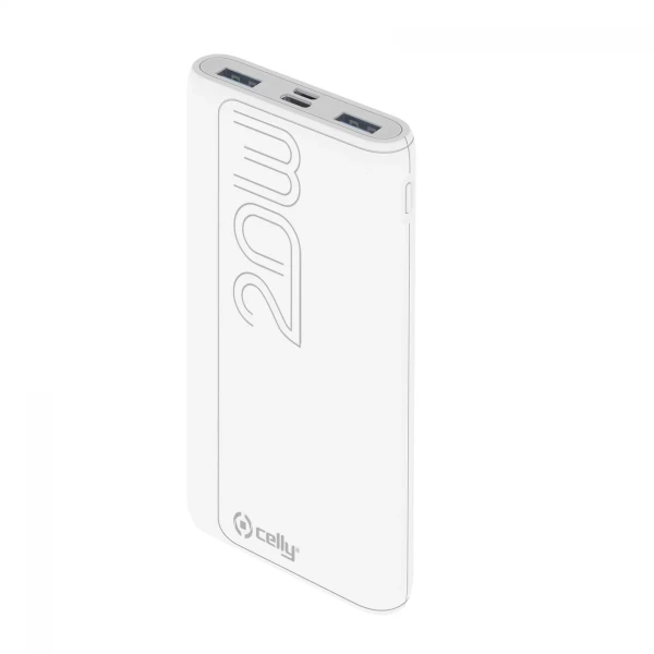 Celly power bank 10000 mAh 20W + kabl Type-A na Type-C bela