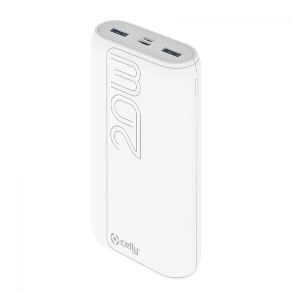 Celly power bank 20000 mAh 20W + kabl Type-A na Type-C bela