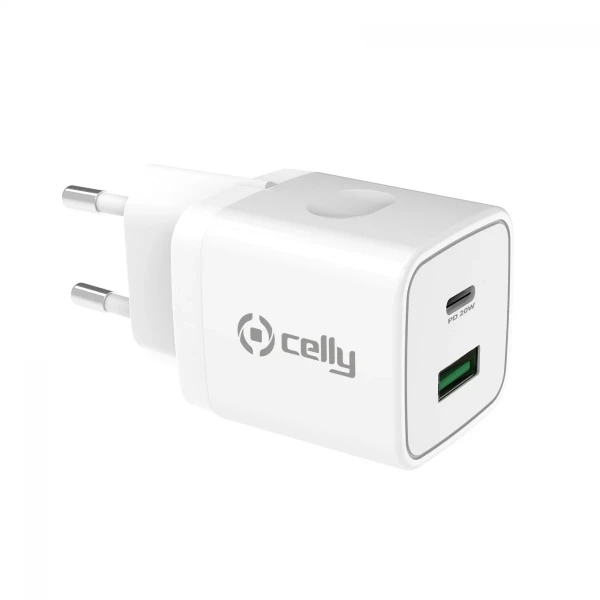 Celly punjač 20W PD USB-A + USB-C bela