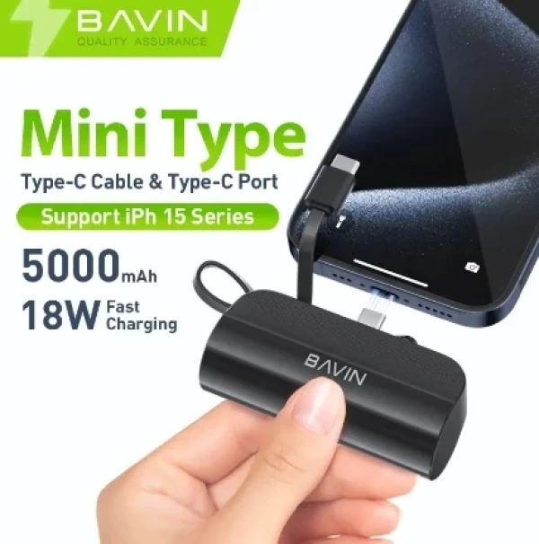 Bavin Power bank 5000mAh USB-C port + kabl type-C crna