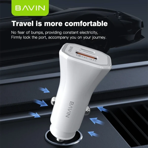 Bavin Auto punjač 20W PD QC3,0 USB&Type C bela