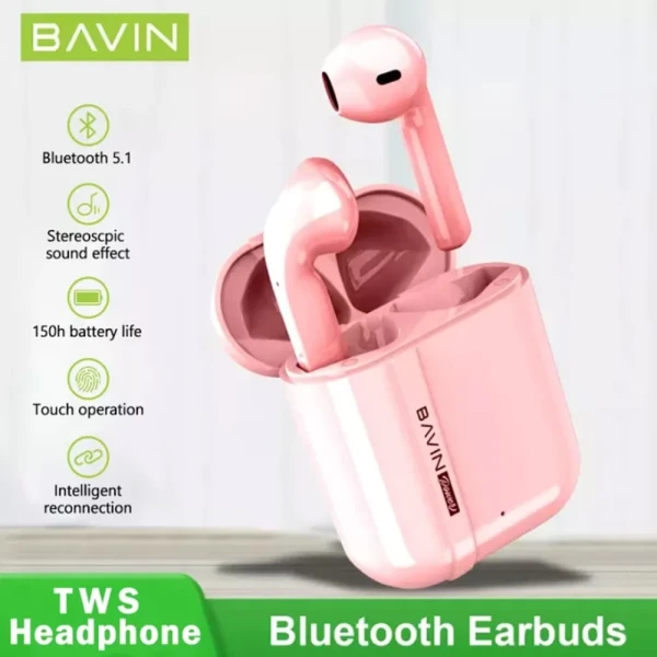 Bavin Wireless TWS  slušalice + kabl type-C pink