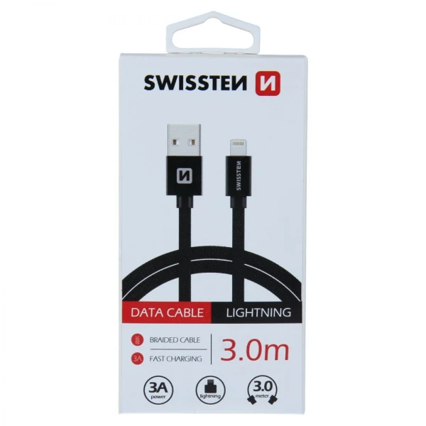 Swissten kabl USB/Lightning 3,0m crna