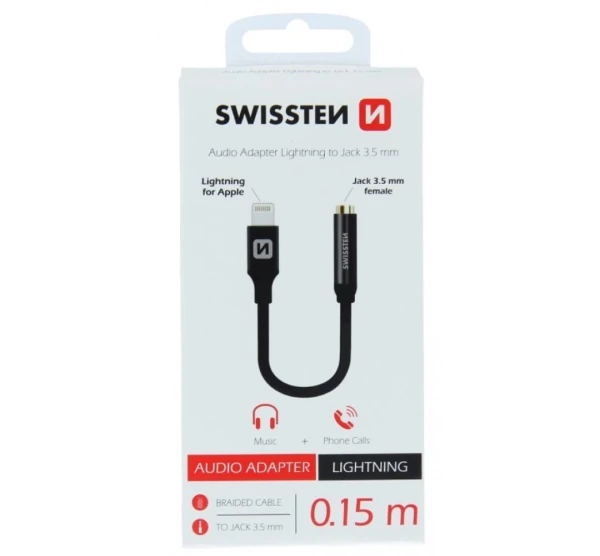 Swissten Audio adapter Lightning/3,5mm 0,15m crna