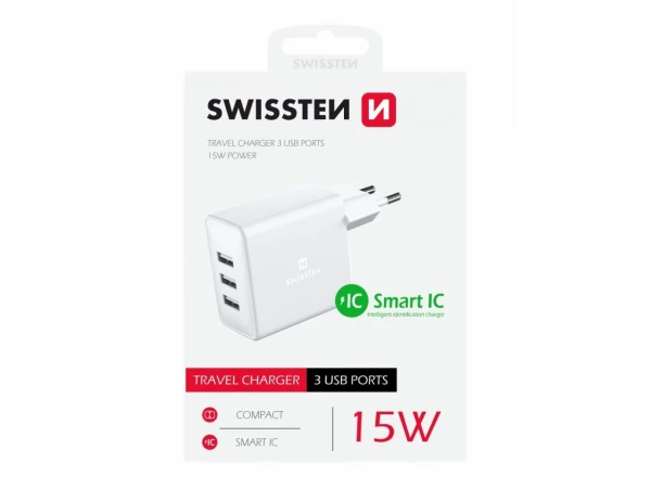 Swissten punjač 3XUSB 15W bela