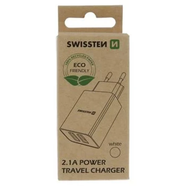 Swissten punjač  Eco Pack 2x USB 2,1A  bela