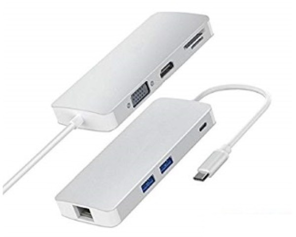 FAST ASIA Adapter-konvertor TIP C na VGA+HDMI+SDMICRO SD+RJ 45+2xUSB3.0+TIP C 