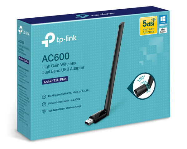 TP-LINK Archer T2U Plus AC600 high gain wireless 600Mbs dual band USB Adapter 