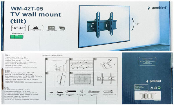 WM-42T-05 ** Gembird tilt VESA max 20x20cm 15-42 max. 20kg(319)