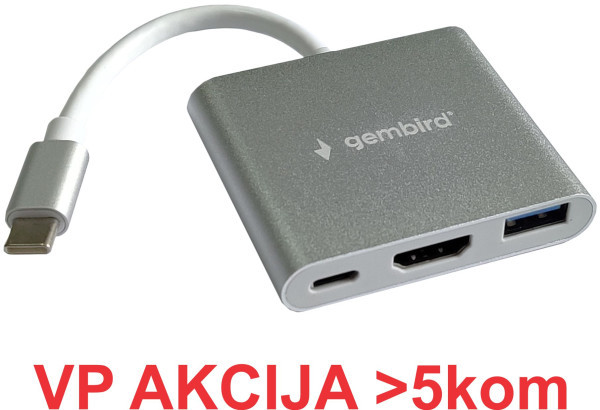 A-CM-HDMIF-05 ** Gembird TYPE-C TO HDMI + USB3.0 + PD ALUMINIUM (alt.A-CM-HDMIF-02-SG 735)