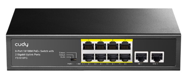 Cudy FS1010PG 8-Port 10/100M PoE+ Switch, 2Uplink 10/100/1000M, 120W, 250m, steel (Alt.PFS3010-8ET)