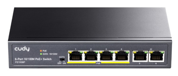 Cudy FS1006P 6-Port 10/100M PoE+ Switch, 60W internal max 32W/PoE, UPLINK, 250m (alt.PFS3006-4ET-60)