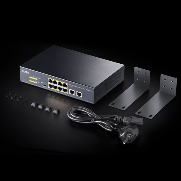 Cudy FS1010P 8-Port 10/100M PoE+ Switch, 2 Uplink 10/100M, 120W, 250m,4KV steel (Alt.PFS3009-8ET-96)