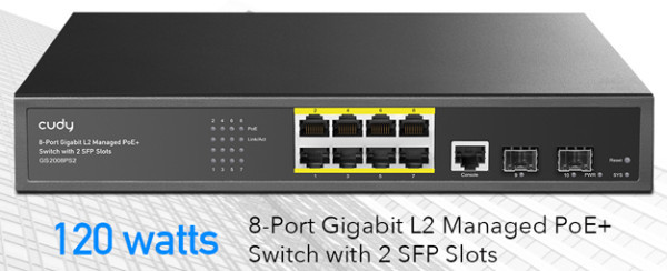 Cudy GS2008S2 8-Port Layer 2 Managed Gigabit Switch with 2 Gigabit SFP Slots