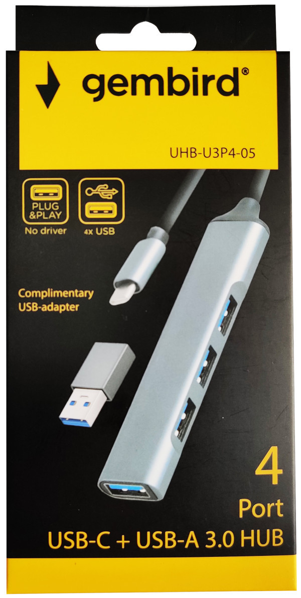 UHB-U3P4-05 ** Gembird HUB Type-C+A to 4*USB3.0 Aluminum ( 686)