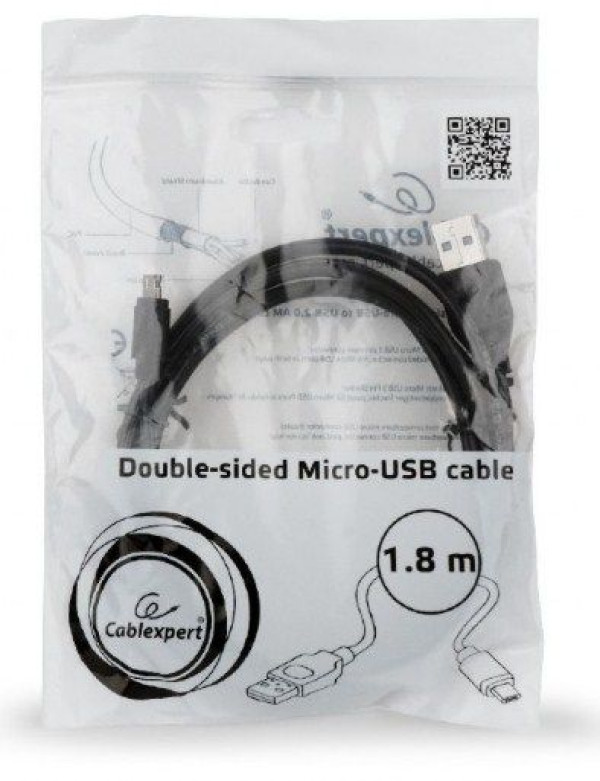 CC-USB2-AMmDM-6 Gembird USB 2.0 AM to Double-sided Micro-USB cable, black, 1,8m