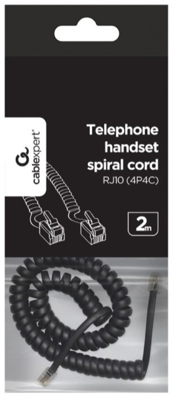 TC4P4CS-2M Gembird Telefonski kabl spiralni za slusalicu, RJ10 (4P4C), 2m, black