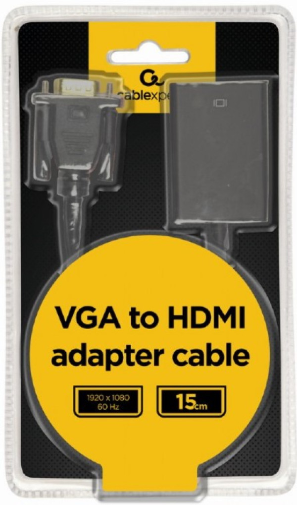 A-VGA-HDMI-01 Gembird VGA to HDMI and audio cable, single port, black WITH AUDIO