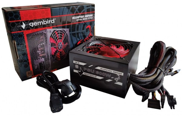 GMB-600-PRO Gembird napajanje 600W 80+BRONZE, PFC,12cm FAN, 20+4pin, 2x4pin,2x 6+2pin, 5xSATA