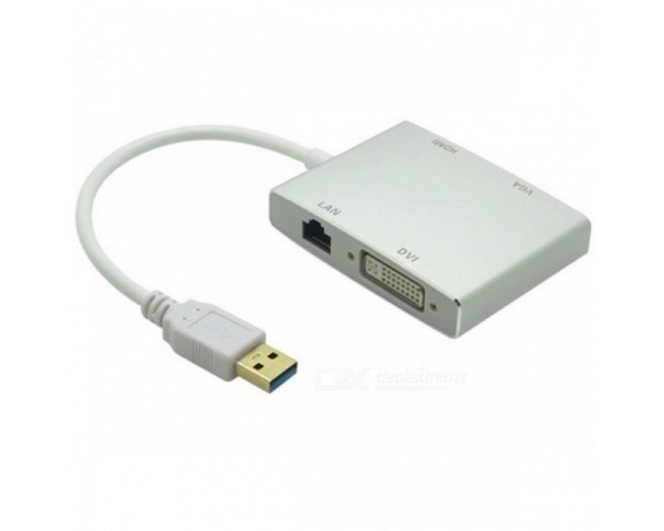 FAST ASIA Adapter-konvertor USB 3.0 na HDMI + VGA+DVI + RJ45 