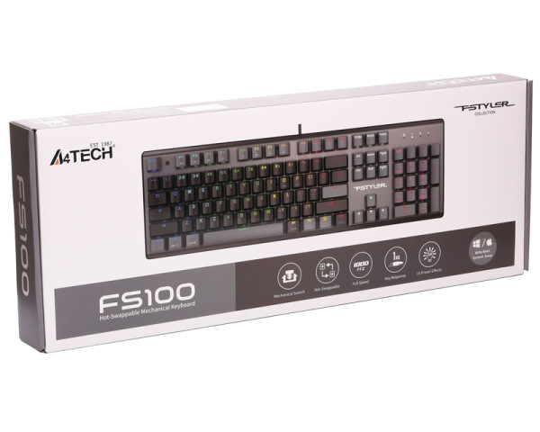 A4 TECH FS100 FSTYLER USB Neon Backlit US crna tastatura 