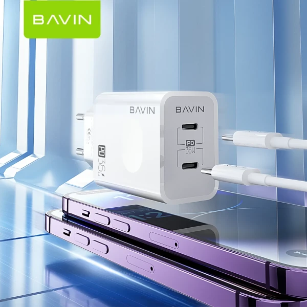 Bavin punjač 36W 2x Type-C bela