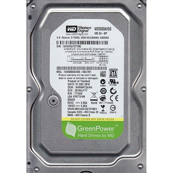 HDD 3.5 ** 500GB WD5000AVDS WD AV-GP 7200RPM 32MB SATA