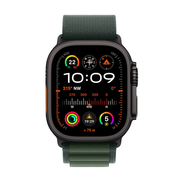 Apple Watch Ultra 2 GPS + Cellular 49mm Black Titanium Case with Dark Green Alpine Loop - Medium